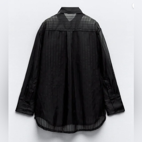 Zara OVERSIZED STRIPED ORGANZA SHIRT. Black. Size XS-S. New with Tags. - Picture 8 of 9